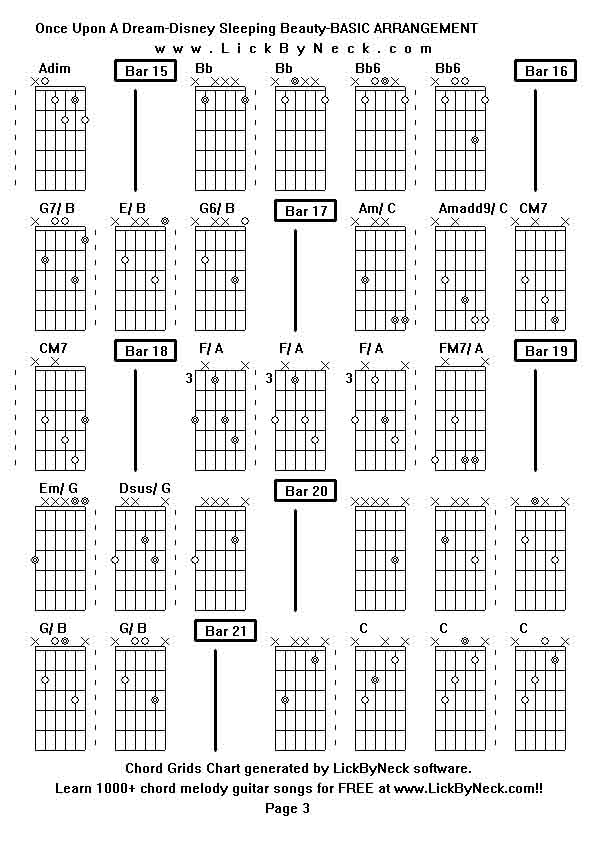 Chord Grids Chart of chord melody fingerstyle guitar song-Once Upon A Dream-Disney Sleeping Beauty-BASIC ARRANGEMENT,generated by LickByNeck software.